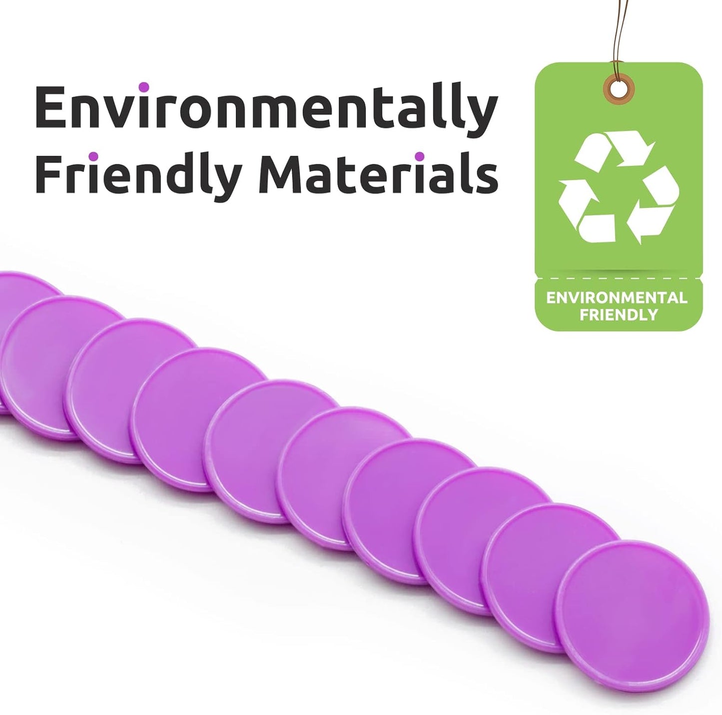 Set of 100 Opaque Plastic Learning Counters Mini Poker Chips Game Tokens with Storage Box (Purple, 1.58 Inch)