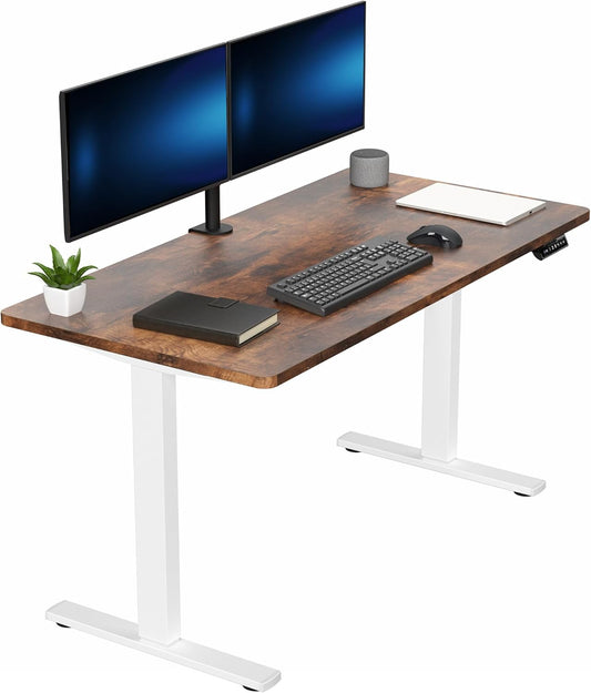 VIVO Electric 55 x 28 in Standing Desk, Memory Height Adjustment, 1B Series, One-Piece Rustic Vintage Brown Top, White Frame, DESK-KIT-1W55N