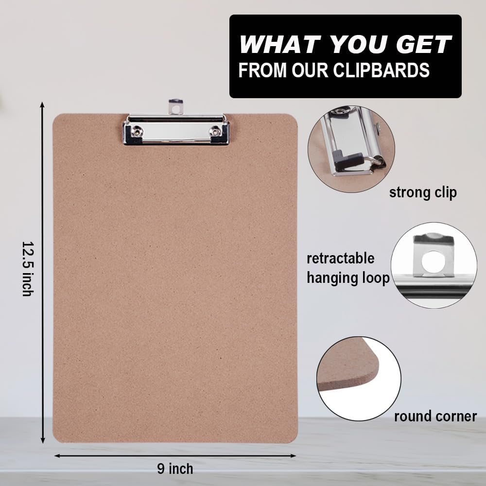 Clipboards Bulk, Woswel Hardboard Office Clipboards 48 Pack,9 X 12.5 Inch Recycled Wood Clip Boards,Low Profile Clip Boards for Home School & Office Supplies