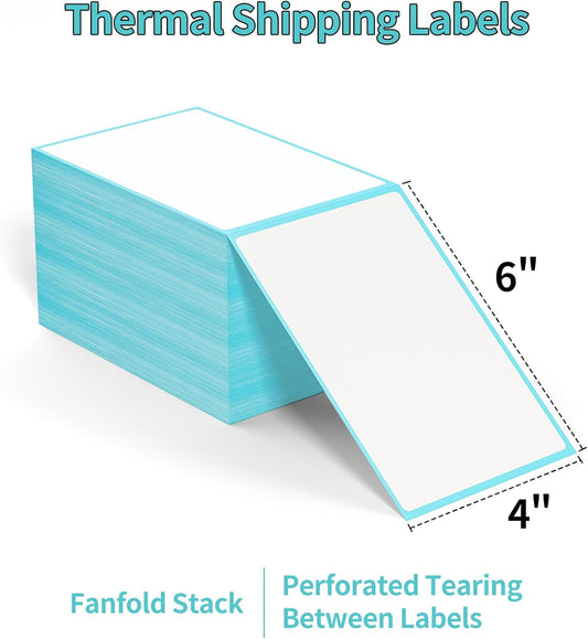 FungLam Direct Thermal Shipping Labels - 4x6 Thermal Labels Fanfold - Perforated and Strong Adhesive - 20000 Labels (1000 Labels per Stack, 20 Stacks)