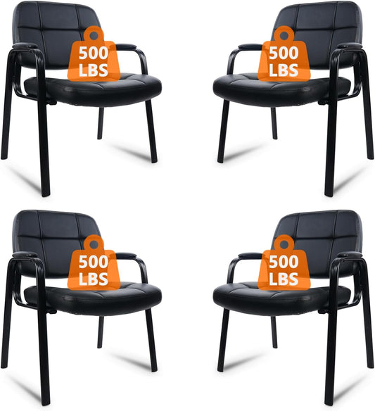 CLATINA Big & Tall 500 lbs Waiting Room Guest Chair, Leather Office Reception Chair No Wheels with Padded Arms for Elderly Home Desk Conference Room Lobby Side Salon Clinic, Black(4 Pack)