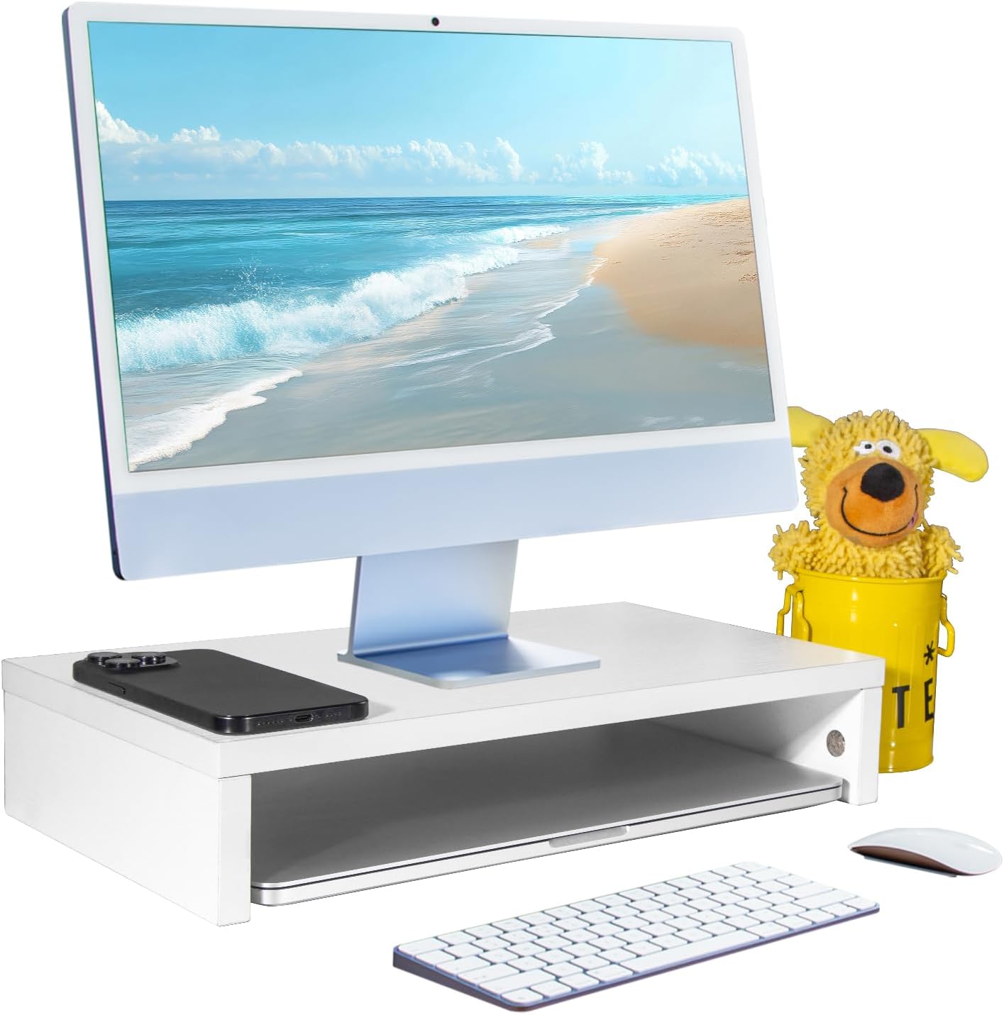 Monitor Stand Riser, Computer Stand, Desk Organizers and Accessories, Laptop Shelf Computer Monitor Riser with Storage for TV Screen PC Printer (White-15.75inch)