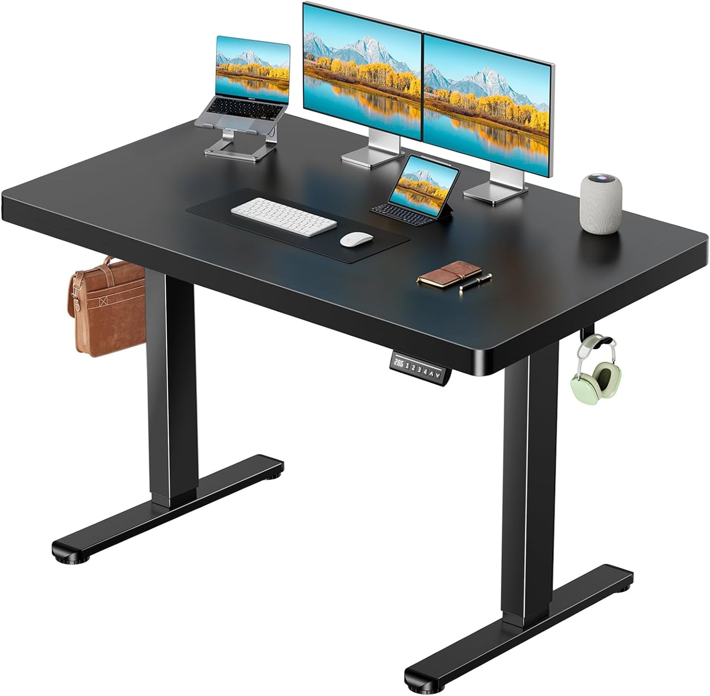 Marsail 48 x 30 Electric Standing Desk with One-Piece Desktop, Sit Stand Desk with Thickened Tabletop, Height Adjustable Stand Up Desk with Cable Management for Home Office(Frame+Desktop, 2 Packages)