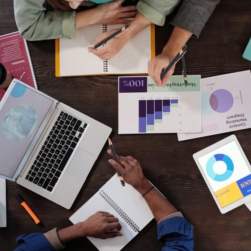 12 PCS 2 in 1 Stylus Ballpoint Pen with Stylus Tip, 1.0 mm Black Ink Metal Pen Stylus Pen for Touch Screens (Rose Gold & Purple)