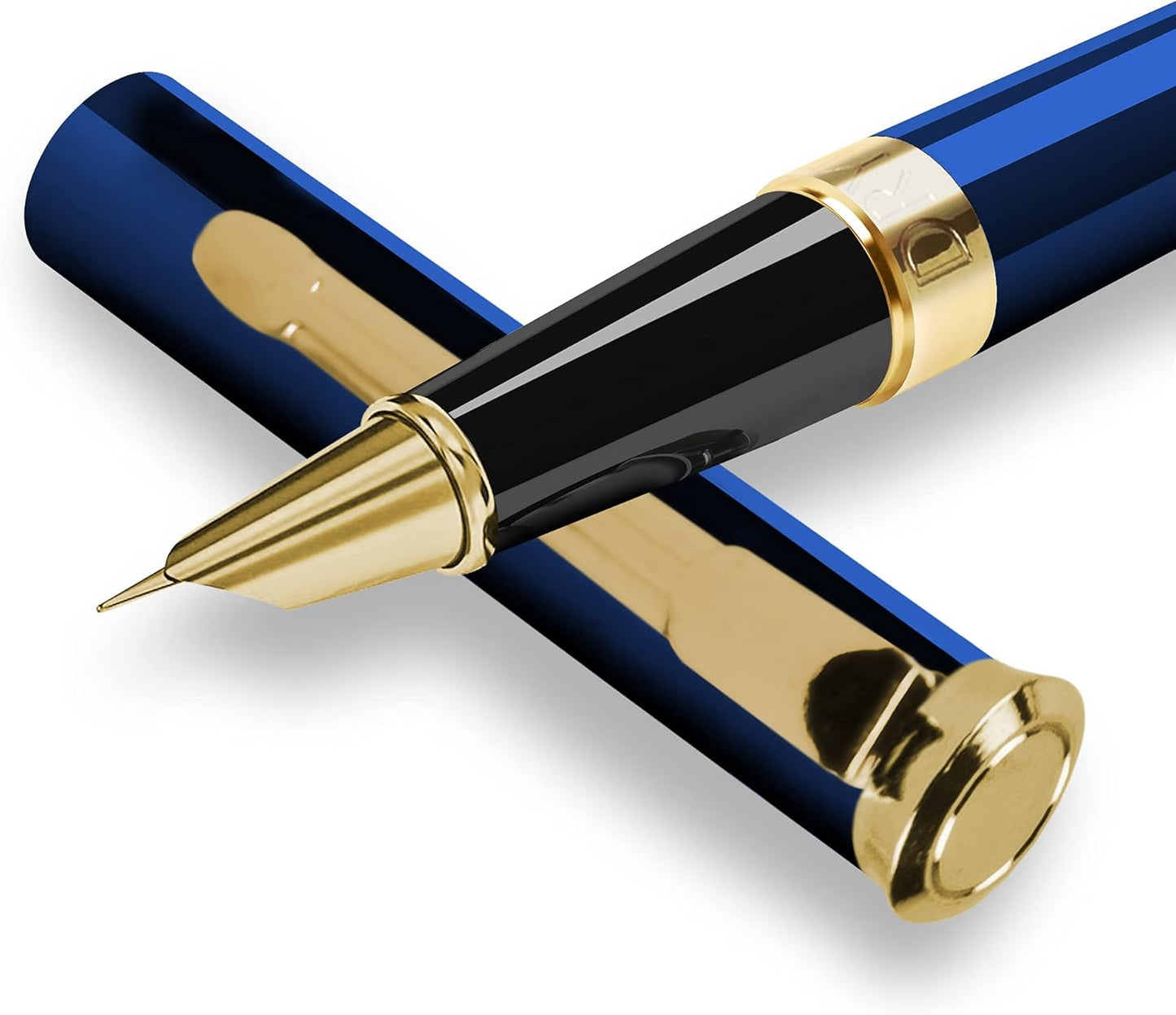 Dryden Designs Fine Nib Fountain Pen - Includes 24 Ink Cartridges - 12 Black and 12 Blue - Blue - Smooth Elegant Writing with Fine Nib and Ink Converters