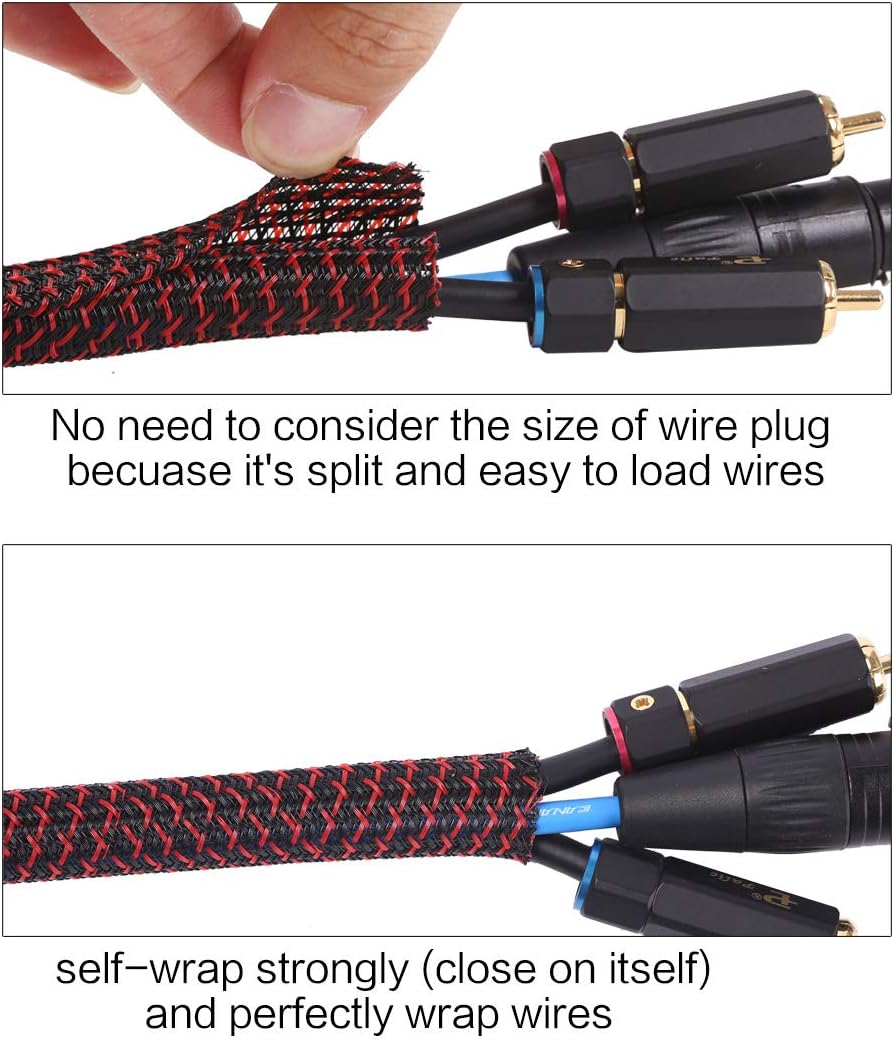 Alex Tech 25ft - 3/4 inch Cord Protector Wire Loom Tubing Cable Sleeve Split Sleeving For USB Cable Power Cord Audio Video Cable – Protect Cat From Chewing Cords - Blackred