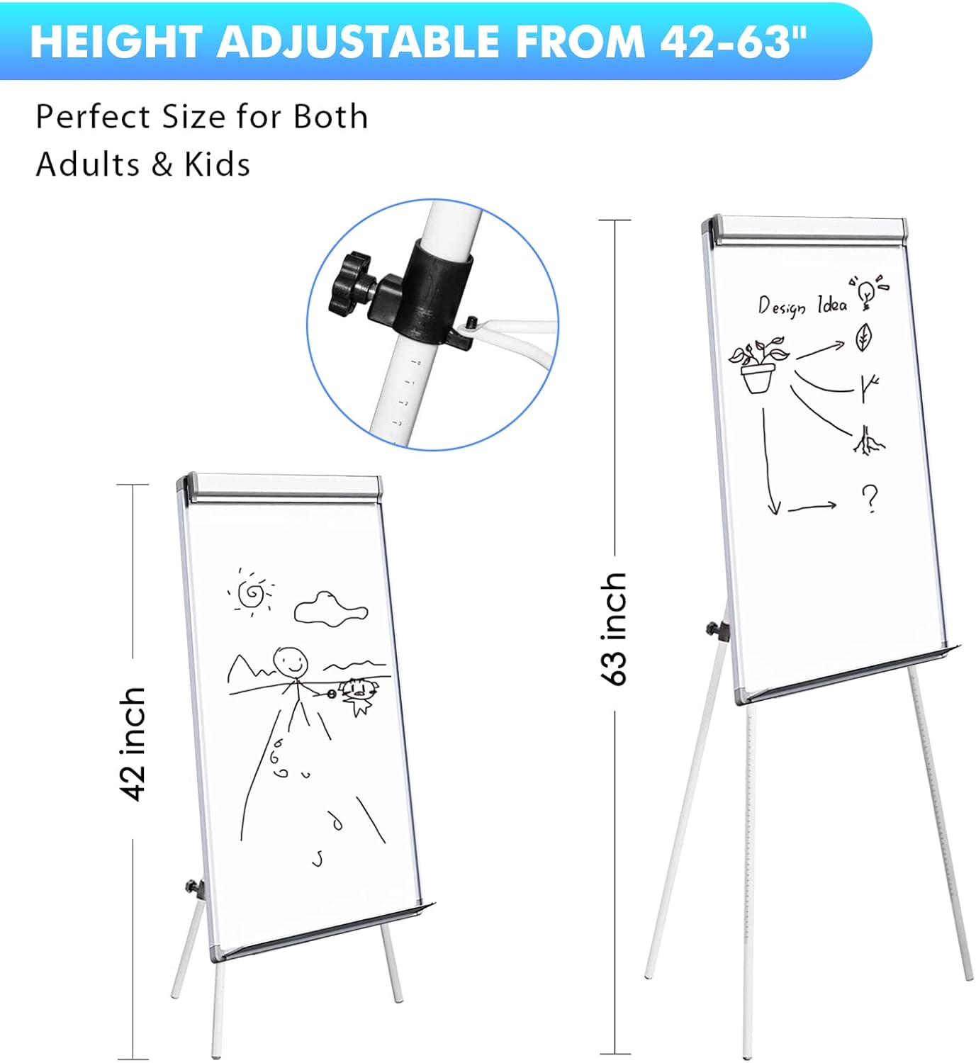 maxtek Easel White Board - Magnetic Tripod Whiteboard Portable Dry Erase Board 36 x 24 inches Flipchart Easel Board Height Adjustable, 3' x 2' Portable White Board