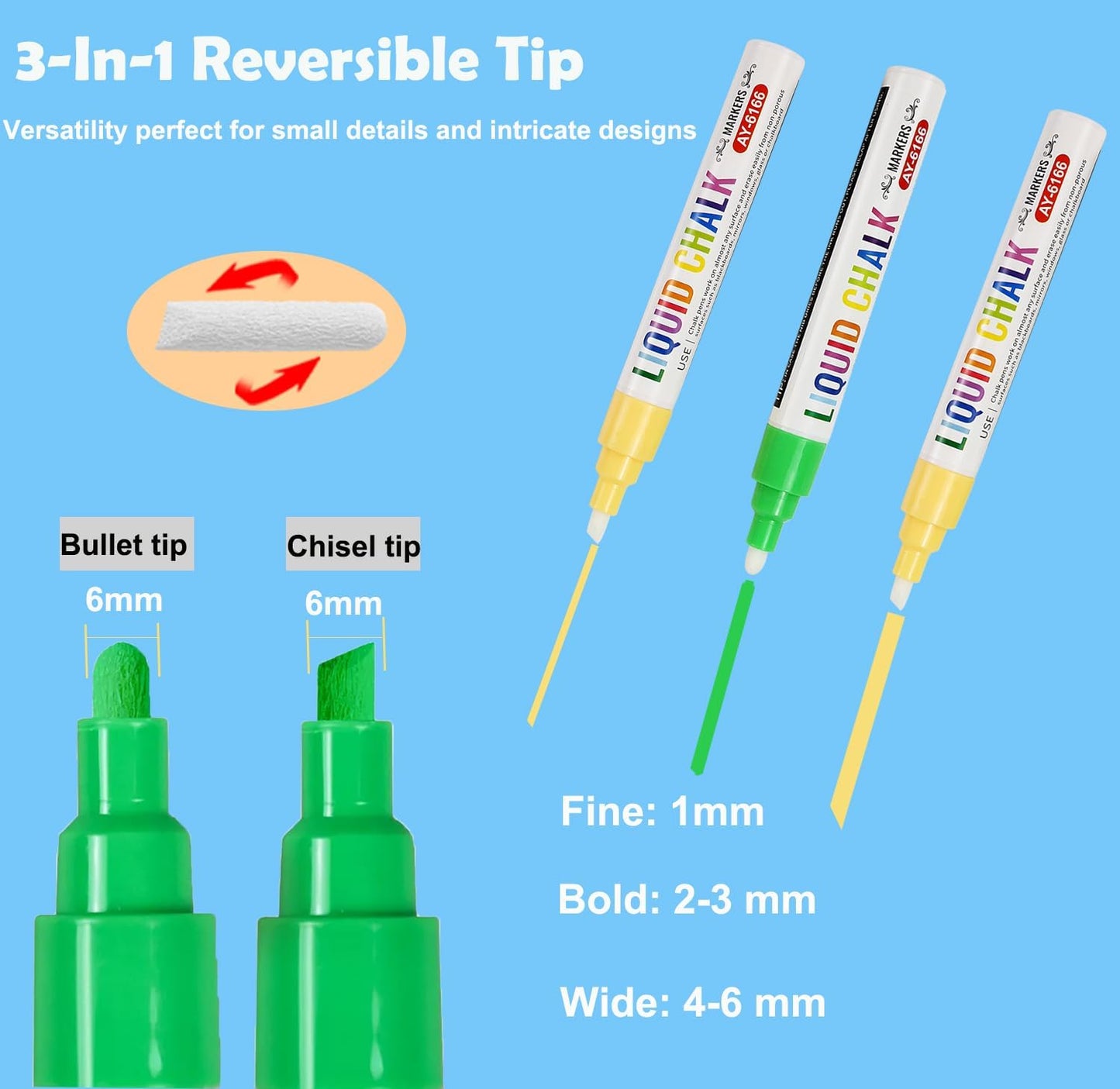 Chalk Markers, 24 Color Liquid Chalk Marker, Erasable Washable Bold Vivid Reversible Tip for Blackboard Chalkboard Window Poster Markers