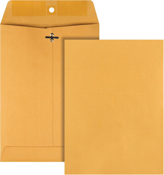 Quality Park 7 x 10 Clasp Envelopes, Clasp and Gummed Closures for Storing or Mailing, 28 lb Kraft Paper, 100 per Box (QUA37868)