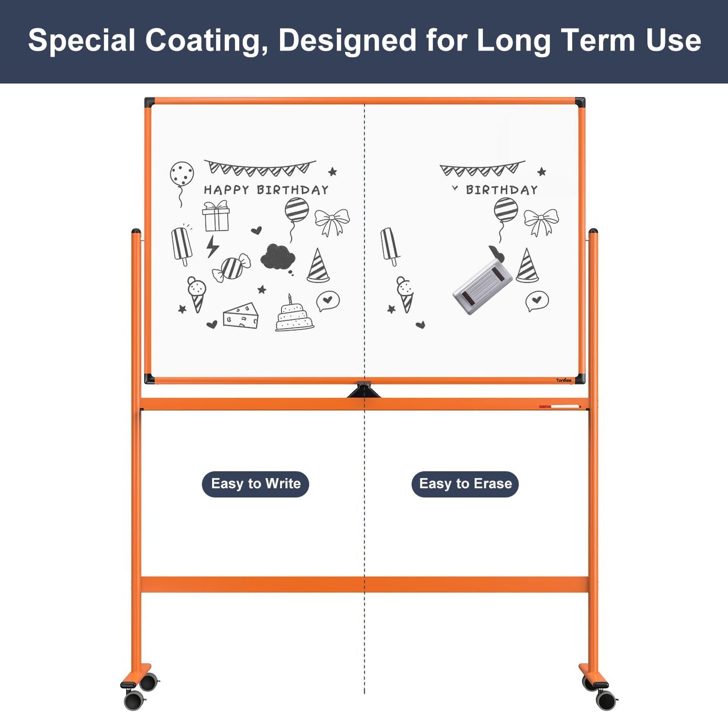 Whiteboard on Wheels, 48x32 Inches Mobile Whiteboard, Rolling Dry Erase Board with Stand, Magnetic Standing White Board for Office, School, Home, Large Double Sided White Board with Paper Pad
