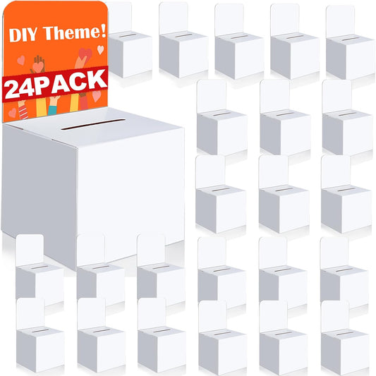 24 Pcs Ballot Boxes Suggestion Boxes Donation Box for Fundraising, Cardboard Raffle Box with Slot and Removable Header for Collecting Business Card Voting Contest (White)