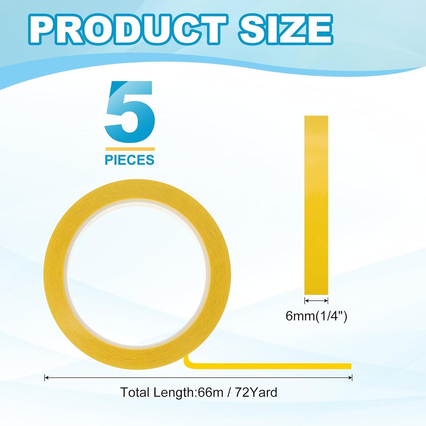 MECCANIXITY Whiteboard Tape 1/4" x 72 Yard Pinstripe Graphic Chart Line Grid Marking Tapes for Classroom Office Dry Erase Board Art, Dark Yellow, Pack of 5