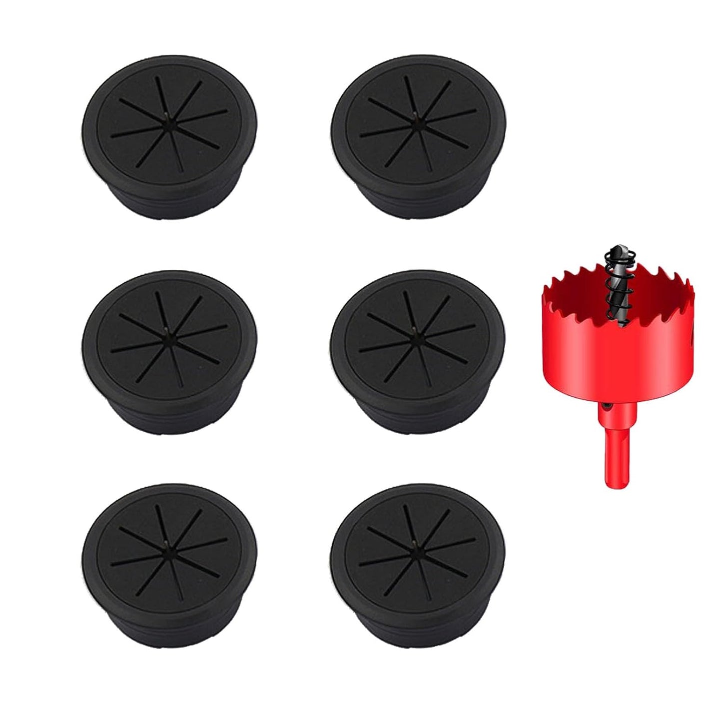 TuTuYa Desk Grommet, 6PCS Flexible 2 Inch (50mm) Desk Cable Grommet Desk Cable Hole Covers with Hole Saw, Ideal Solution for Office and Home Table Cable (Black, 2Inch_50mm) (Black)