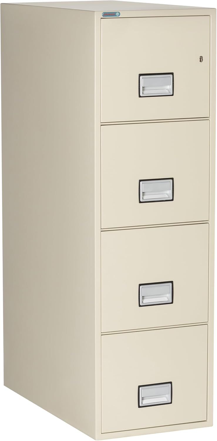 31 inch 4-Drawer Vertical Fireproof File Cabinet – Letter Size Filing – Key Lock – Water Resistant Seal – Fire and Impact Rated – Putty Finish – Model LTR4W31P