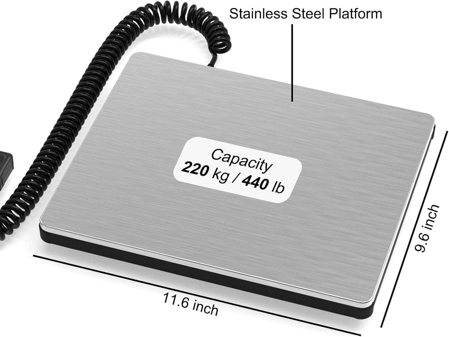 Maxus Shipping Scale 440lb, LCD Digital Postal Scale with Hold and Tare Funtion, Postage Scale for Packages Luggage Post Office Warehouse, Battery and Tape-c Power, Black