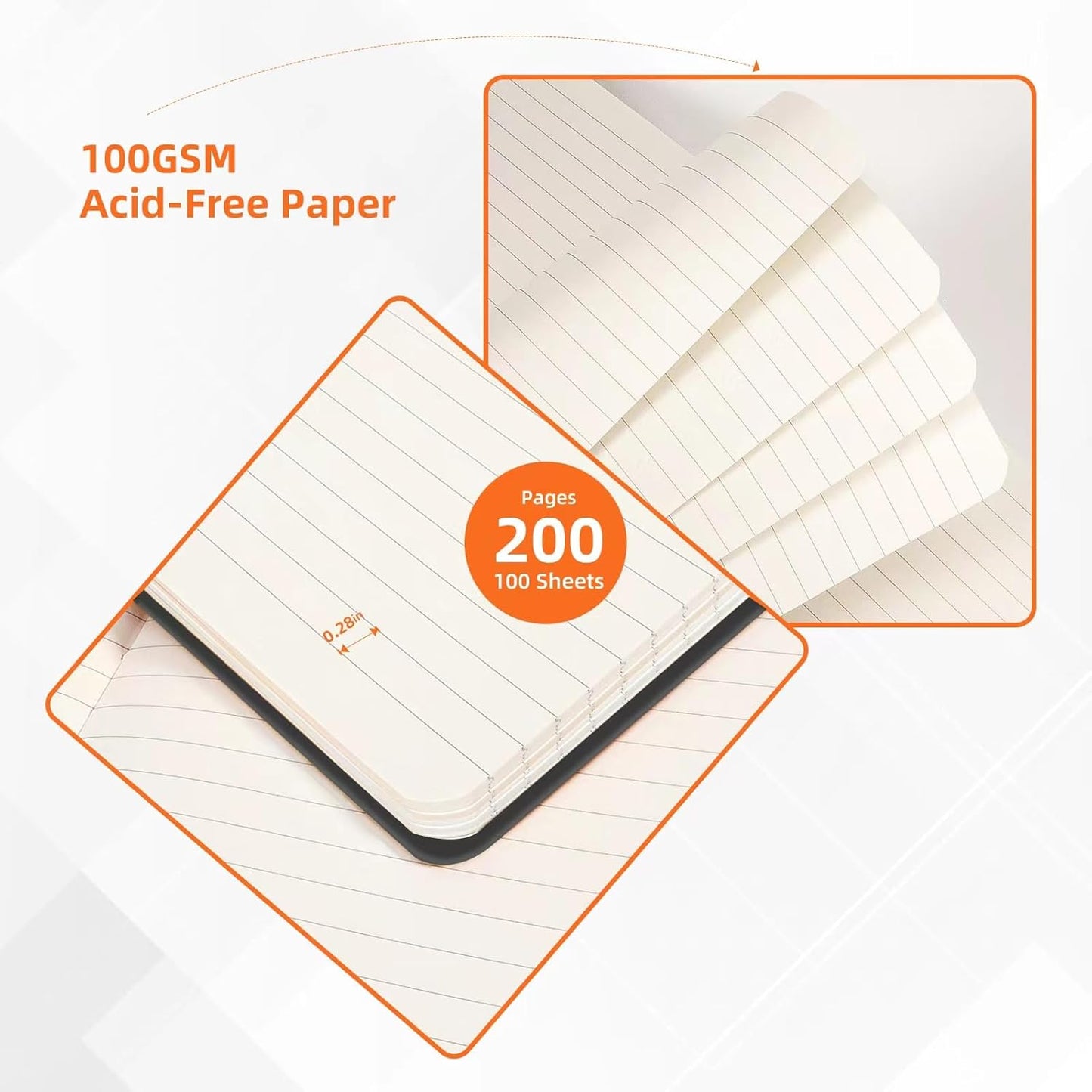 BOSSAND Lined Journal Notebook, A5 Journals for Writing, 200 Pages 100 GSM Thick Classic Ruled Paper, Hardcover, 8.25 inches x 5.75 inches, Black