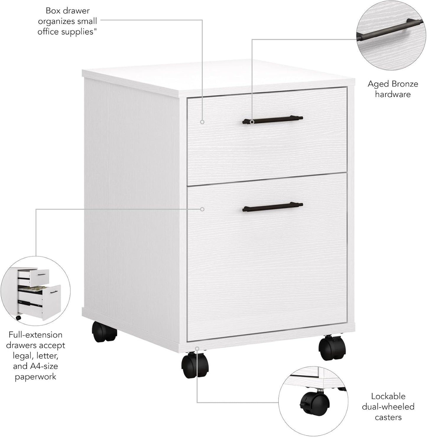 Bush Furniture Key West 2 Drawer Mobile File Cabinet, Rolling File Cabinet for Home Office