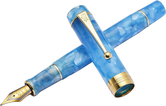 Jinhao 100 Fountain Pen Celluloid Classic Style, #6 Nib Smooth Writing Instrument with Refillable Converter and Pen Case Set