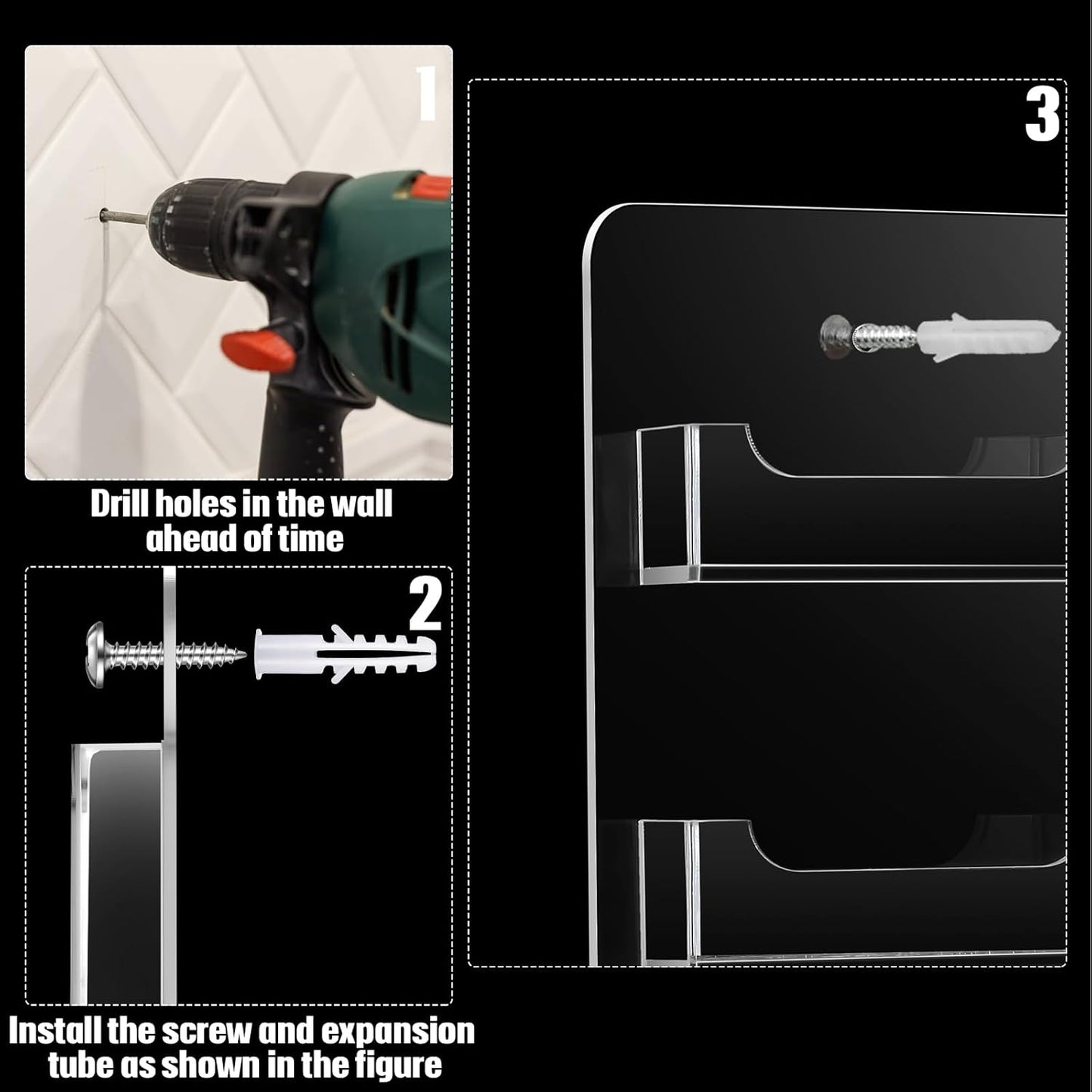 Lincia 2 Pieces Acrylic Business Card Holder Wall Mount Clear Sticker Display Rack Multiple Clear Acrylic Card Organizer Sticker Display Stand Pre Drilled Index Card Storage(12 Pockets)