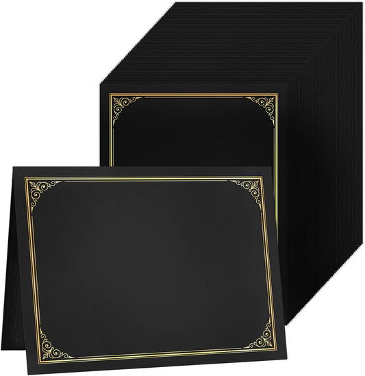 SUNEE Certificate Holders(Black, 60 Packs, New Pattern), Diploma Covers Gold Foil Border, for Letter Size 8.5x11 Certificates, Cardstock, Document Papers