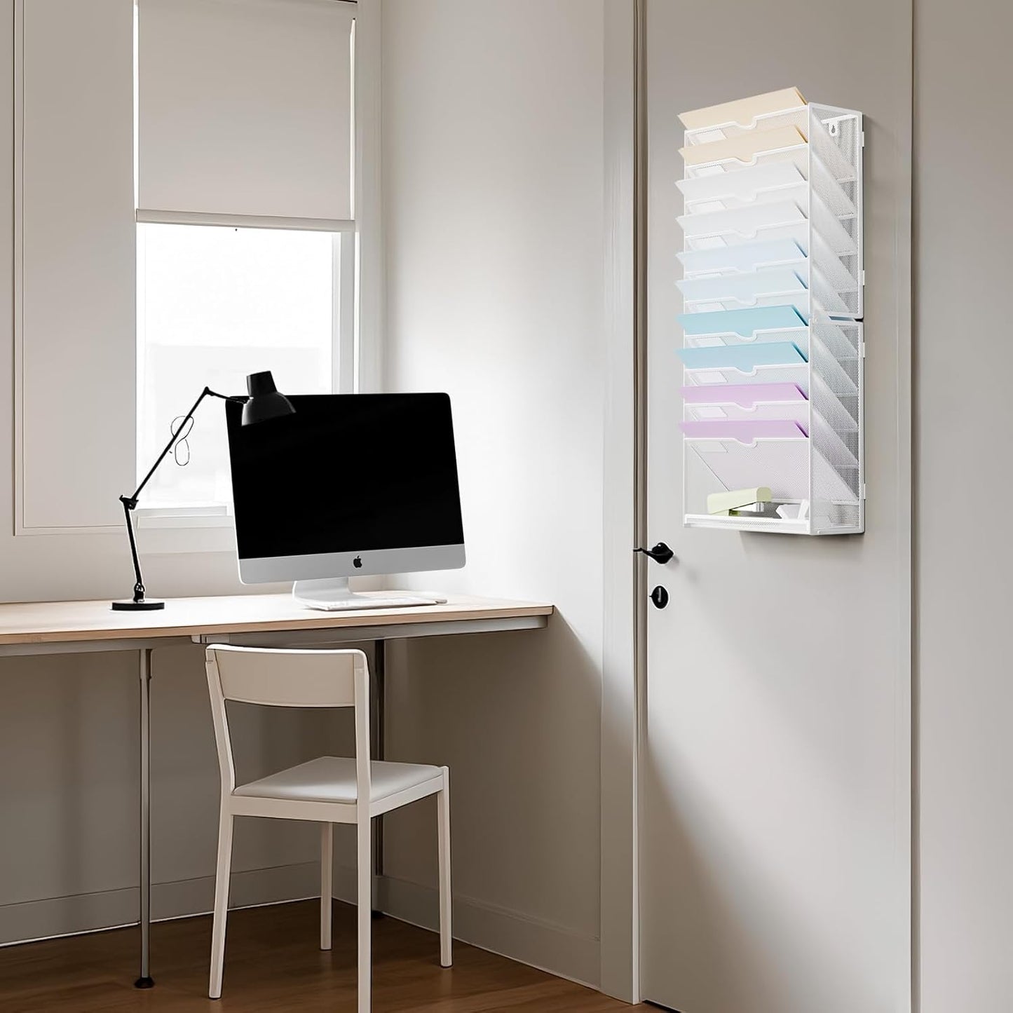 Marbrasse Wall File Holder 11-Tier Hanging Wall File Organizer, for Papers, Files Clipboard & Magazine Organizer, Wall Mount File Holder Great for Office Home (White)