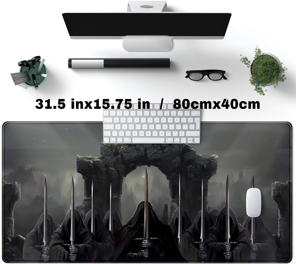 Knight Dark Grey Desk Pad Mat Anime Playmat Mouse Pad Gaming Large Mousepad for Desk Computer Pc Laptop Pad for Men, Equipped with Waterproof Storage Bag Non-Slip (31.5x15.7 in)