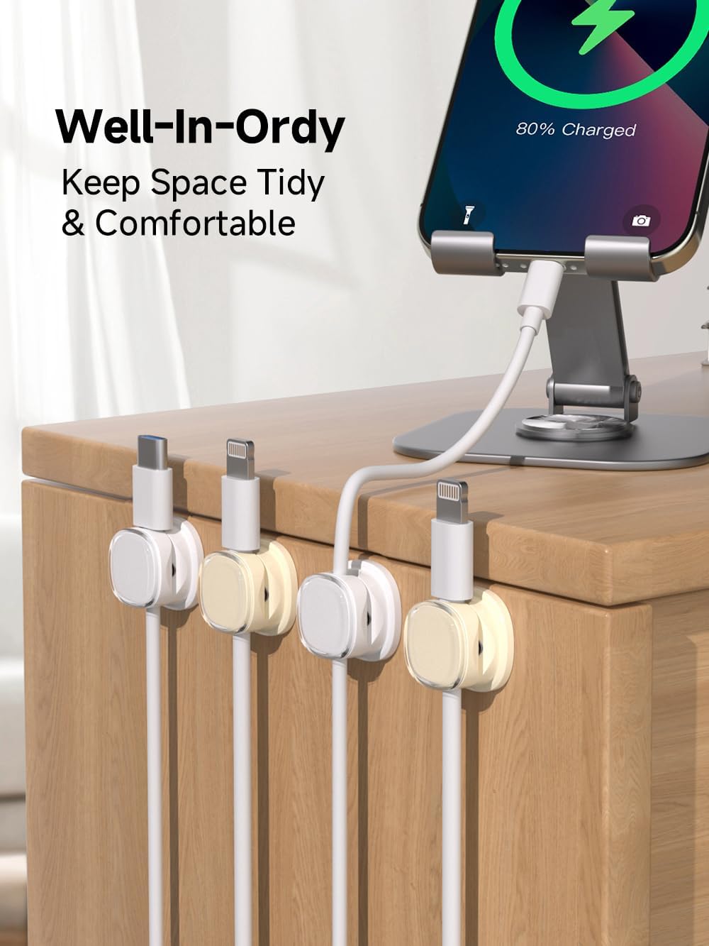 Magnetic Cable Clips, Adjustable Cord Holder Management, Adhesive Wire Keeper Organizer for Home Office Desk Phone PC Car Wall Desktop Nightstand Appliance (9-PCS White & Apricot)