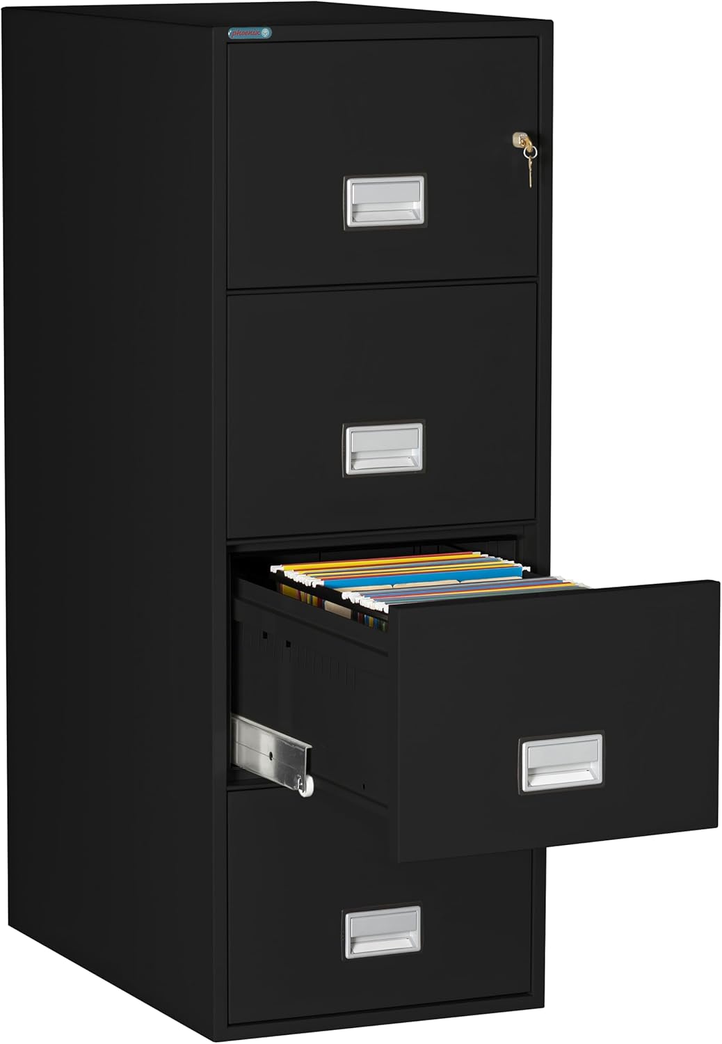 31 inch 4-Drawer Vertical Fireproof File Cabinet – Legal and Letter Size Filing – Key Lock – Water Resistant Seal – Fire and Impact Rated – Black Finish – Model LGL4W31B