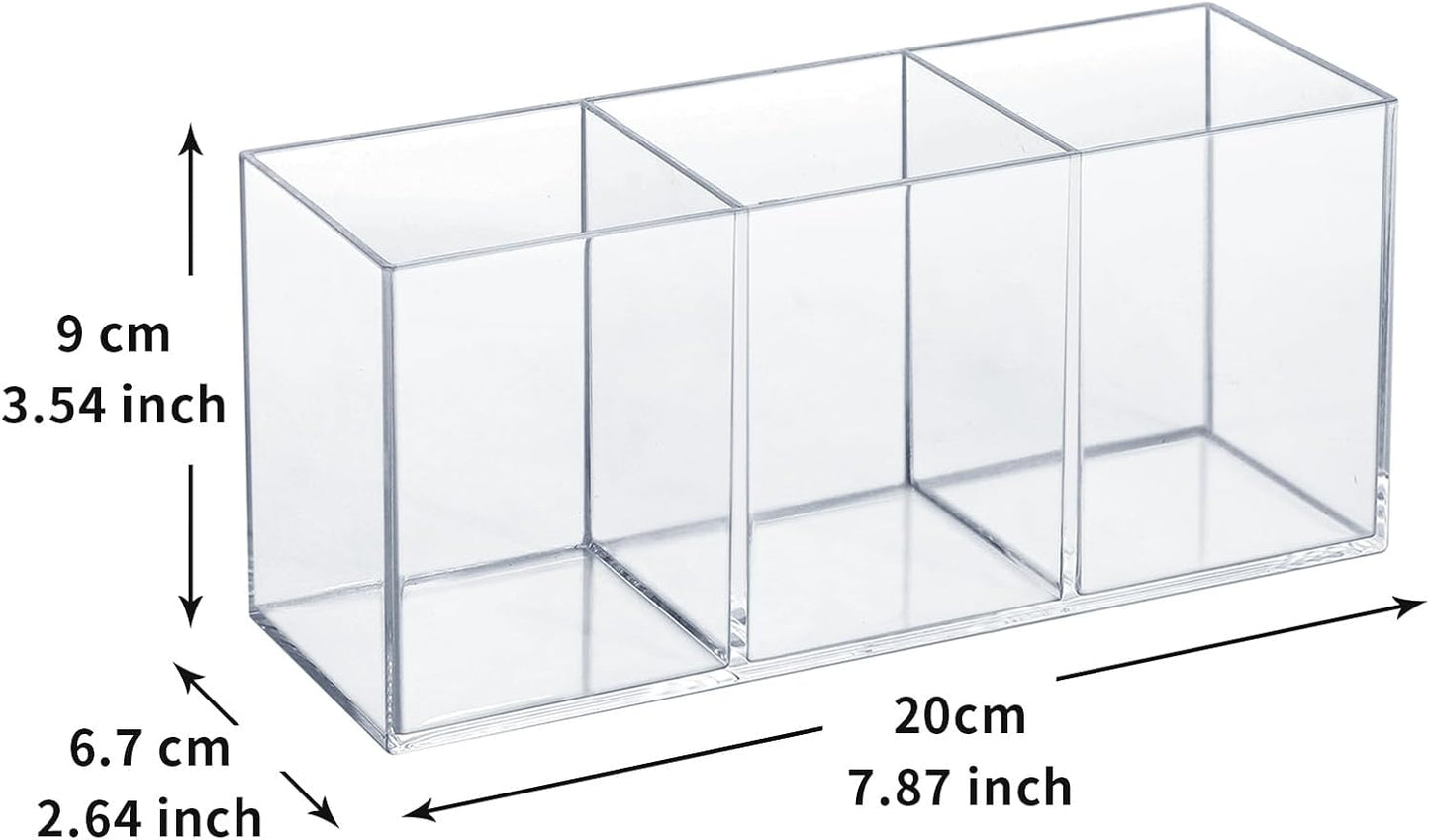Clear Acrylic Silverware & Pen Organizer Caddy, Transparent Plastic Silverware Holder, Perfect for Office, Bedroom, and Bathroom Storage