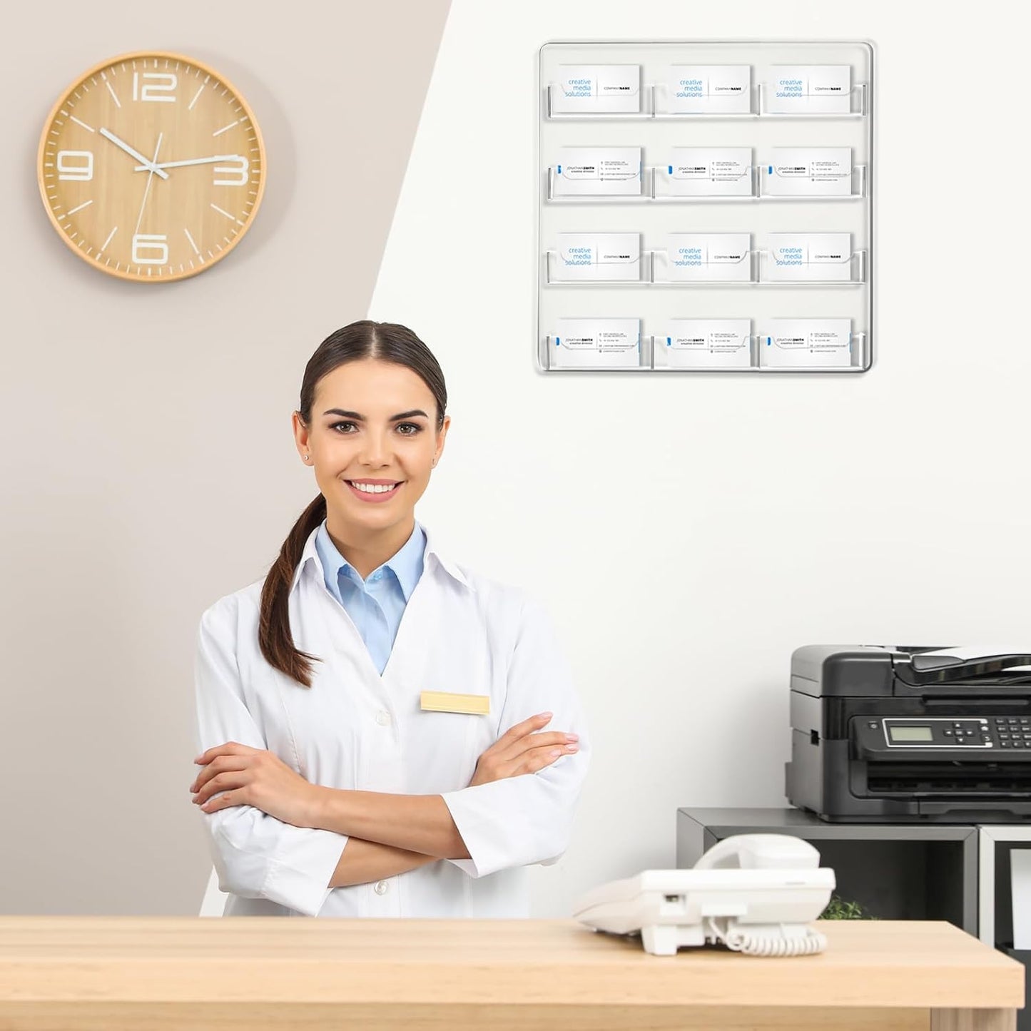 Lincia 2 Pieces Acrylic Business Card Holder Wall Mount Clear Sticker Display Rack Multiple Clear Acrylic Card Organizer Sticker Display Stand Pre Drilled Index Card Storage(12 Pockets)