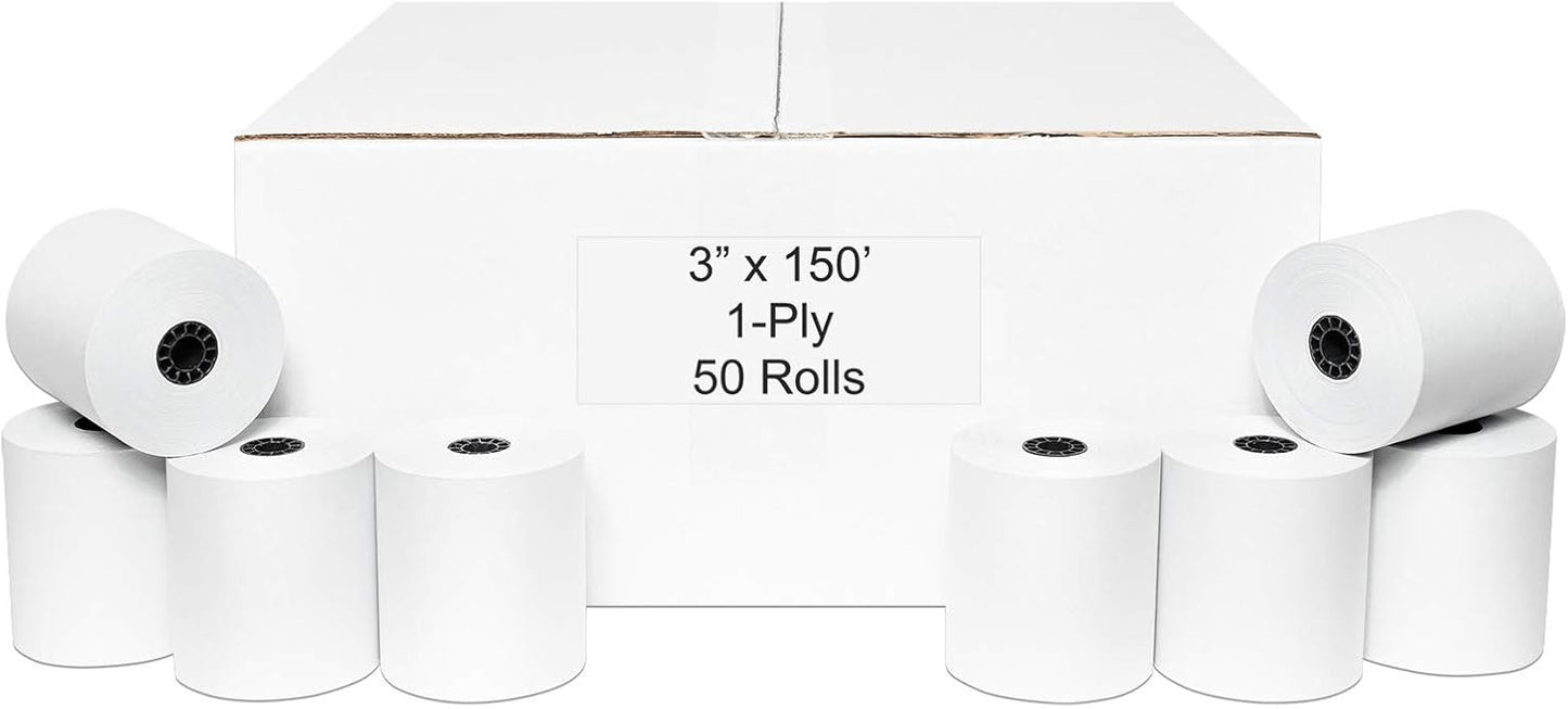 3" x 150' 1-Ply Bond Paper (50 rolls/case) Kitchen Printer Receipt Paper