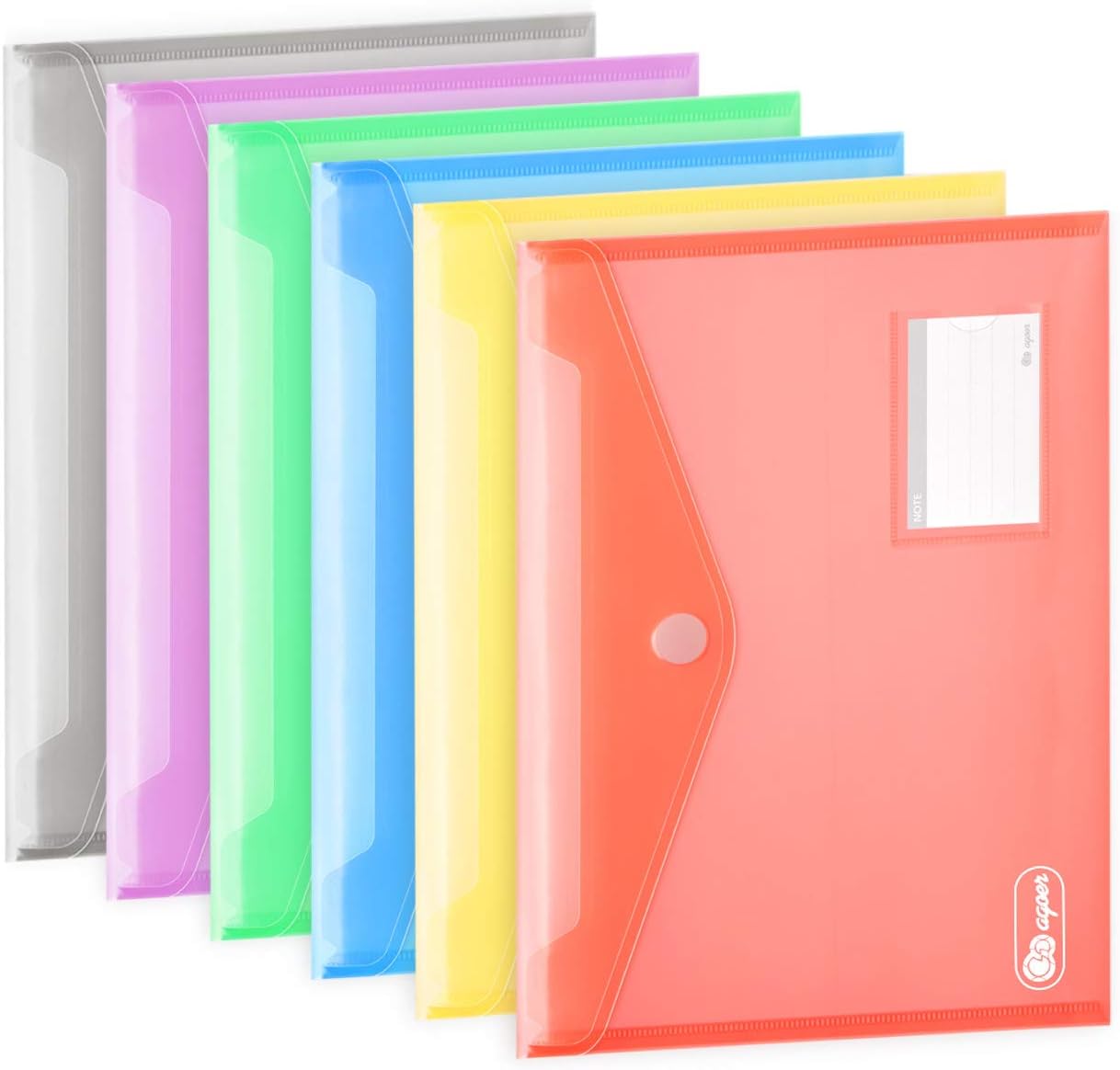 24 Pack Folders Plastic Envelopes, Colorful Plastic File Folders for Document, Letter A4 Size Poly File Envelopes with Label Pocket, Hook & Loop Closure for School Home Work Office Organizer, 6 Colors