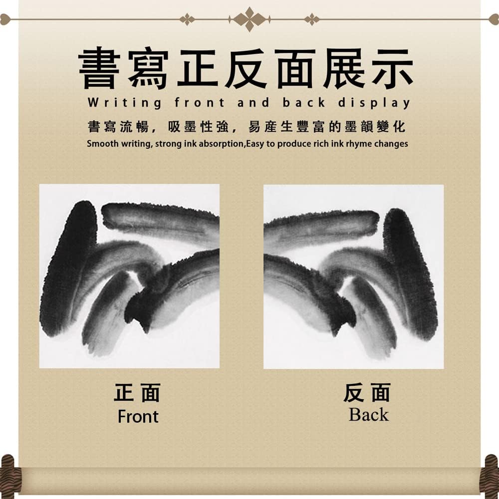 Chinese Blank Xuan Paper Raw, Calligraphy Brush Ink Writing Sumi Rice Paper Without Grids, White Sheng Xuan Paper for Beginner & Intermediate Practice Painting Techniques (90 Sheets)