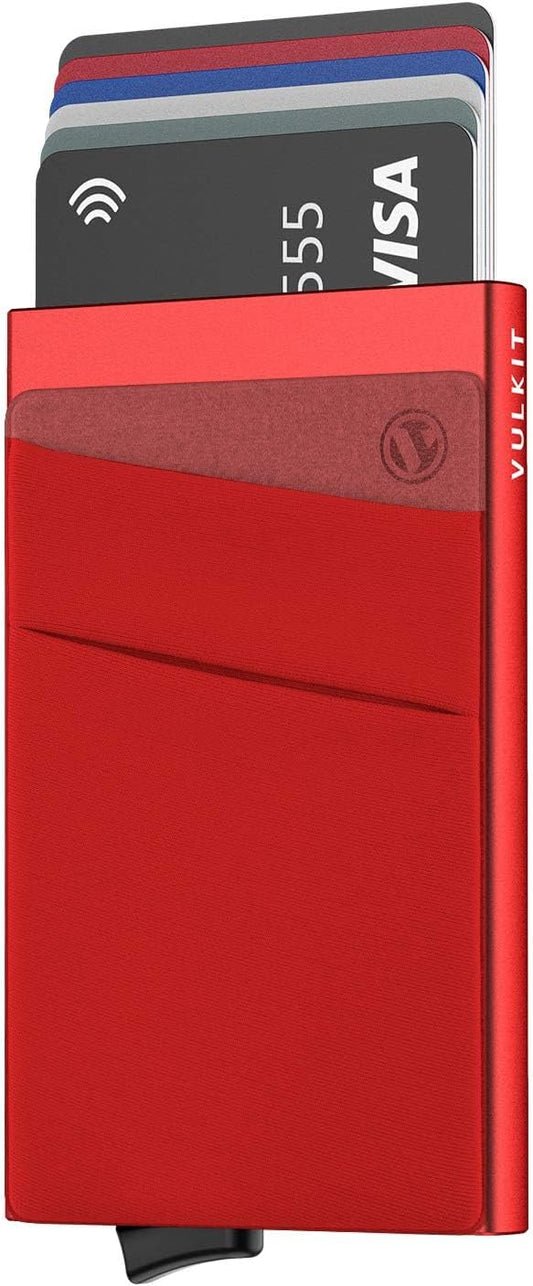 VULKIT Card Holder with Money Pocket Pop Up Wallet RFID Blocking Slim Metal Bank Card Case Holds 5 Cards and Notes