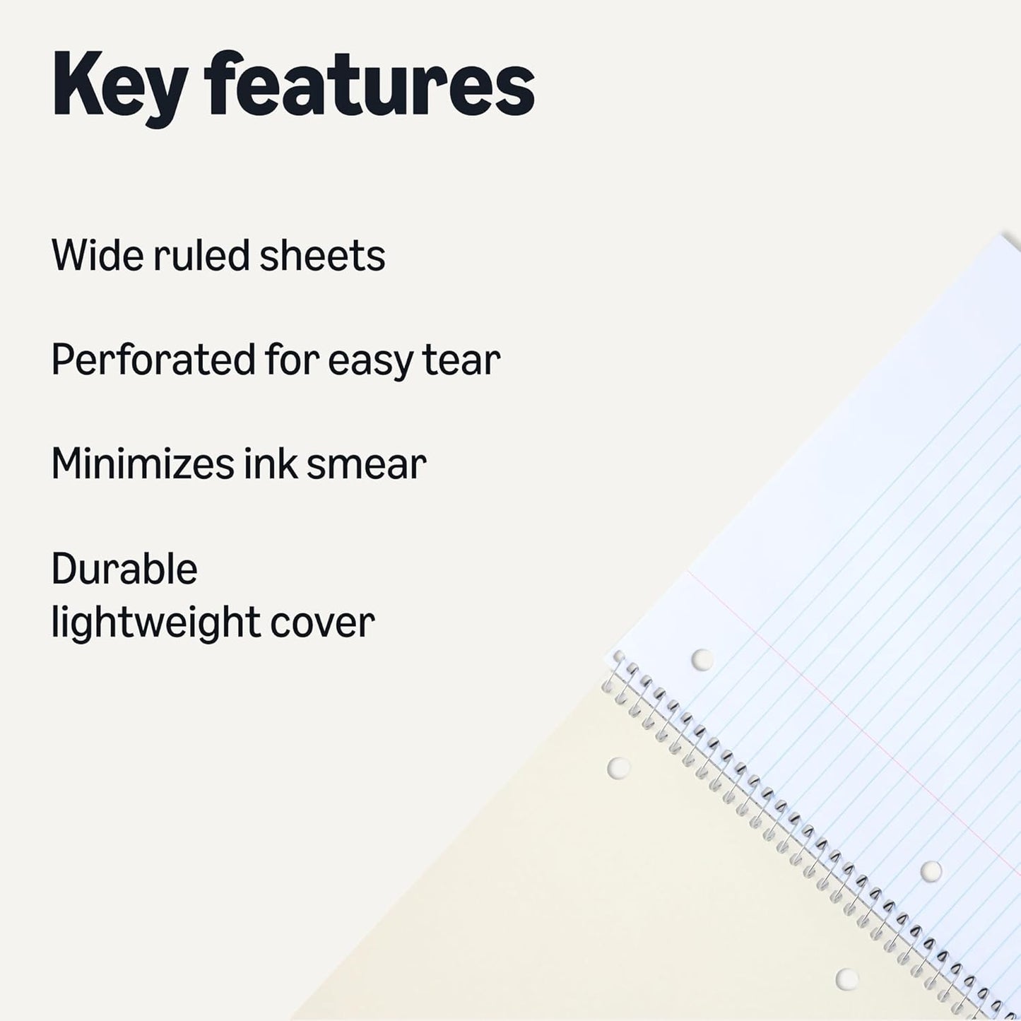 Amazon Basics Wide Ruled Spiral Notebook, 70 Sheets, 8" x 10-1/2", Black, 2 pack