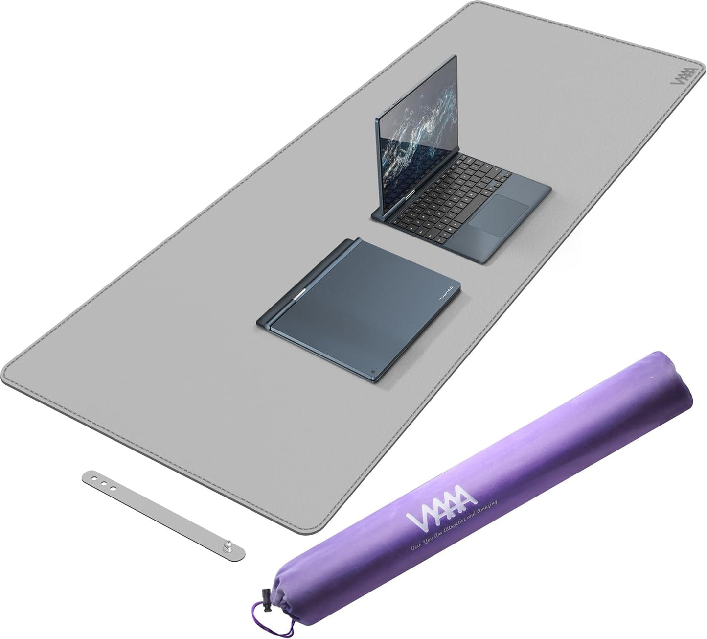 VYAAA Leather Desk Mat, 55"×24" Large Mouse Pad, Desktop Protector for Desk, Multifunctional Keyboard Mouse Pad for Home or Office (Light Gray)