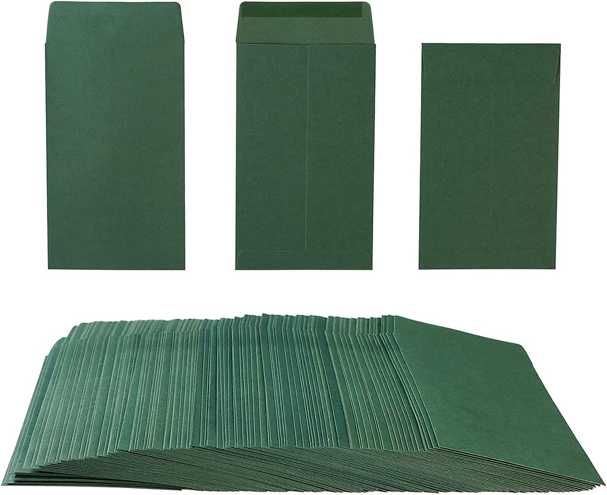 200 Pack Small Coin Envelopes Kraft Paper Seed Envelopes Mini Parts Small Items Stamps Storage Packets Envelopes Self-Adhesive for Garden, Office or Wedding Gift, (2 1/4 x 3 1/2 Inch, Green)