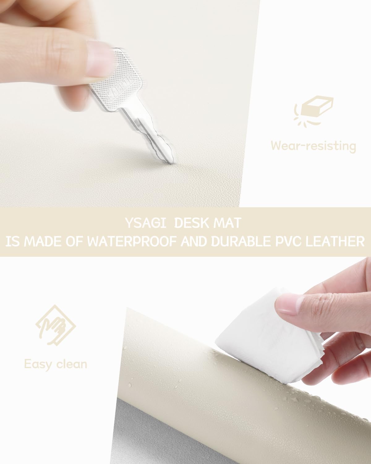 YSAGi Non-Slip Leather Desk Pad, Desk Matt for Desktop, Waterproof Laptop Computer Keyboard Mat, Table Protector Blotter Mat, Large Mouse Pad for Office/Work/Home/Decor(Cream, 35.4" x 17")
