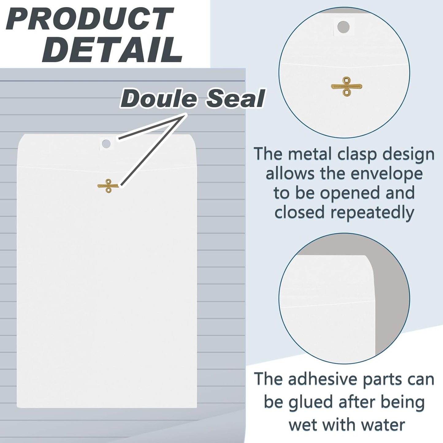 Geyee 100 Pcs Clasp Manilla Envelopes 9 x 12 Inch Gummed Colored Envelopes for Storing or Mailing for Home Office Business Supplies(White)