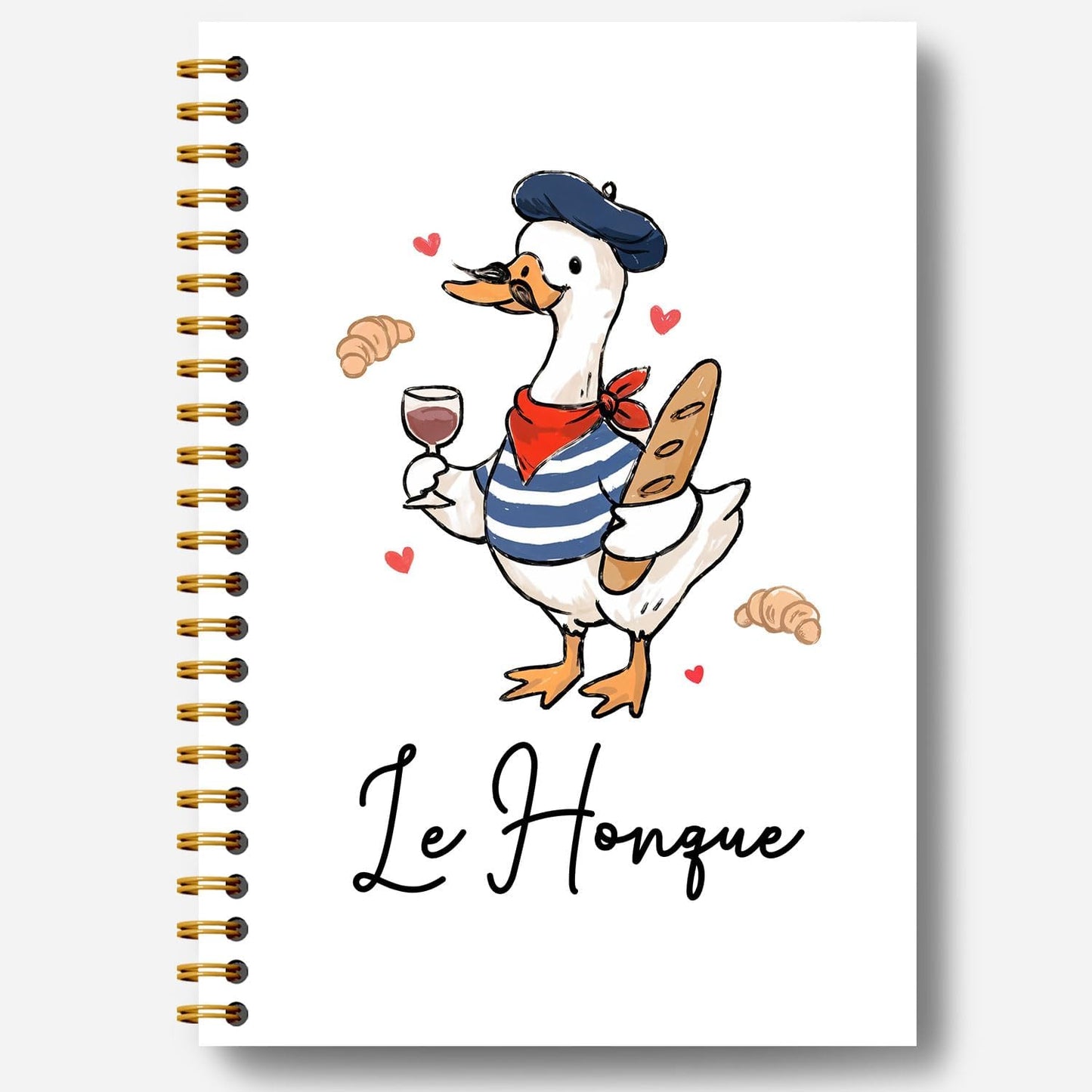 Guymn French Goose Notebook Journal, Geese Lover Gifts, French Baguette Lovers Gifts, Le Honque Funny Beret Goose Hardcover Spiral Notebook 5.5x8.3 Inch