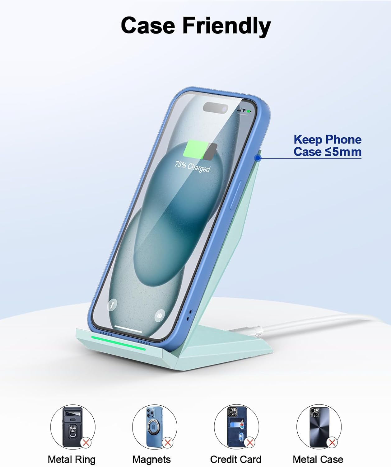 NANAMI Wireless Charger - Fast Wireless Charging Stand Desktop Charger Dock for iPhone 17/17 Air/16/15/14/13/12, 10W for Samsung Galaxy S25/S24/S23/S22/S21/S20/Note 20 Ultra/10/9 and Qi-Enabled Phone