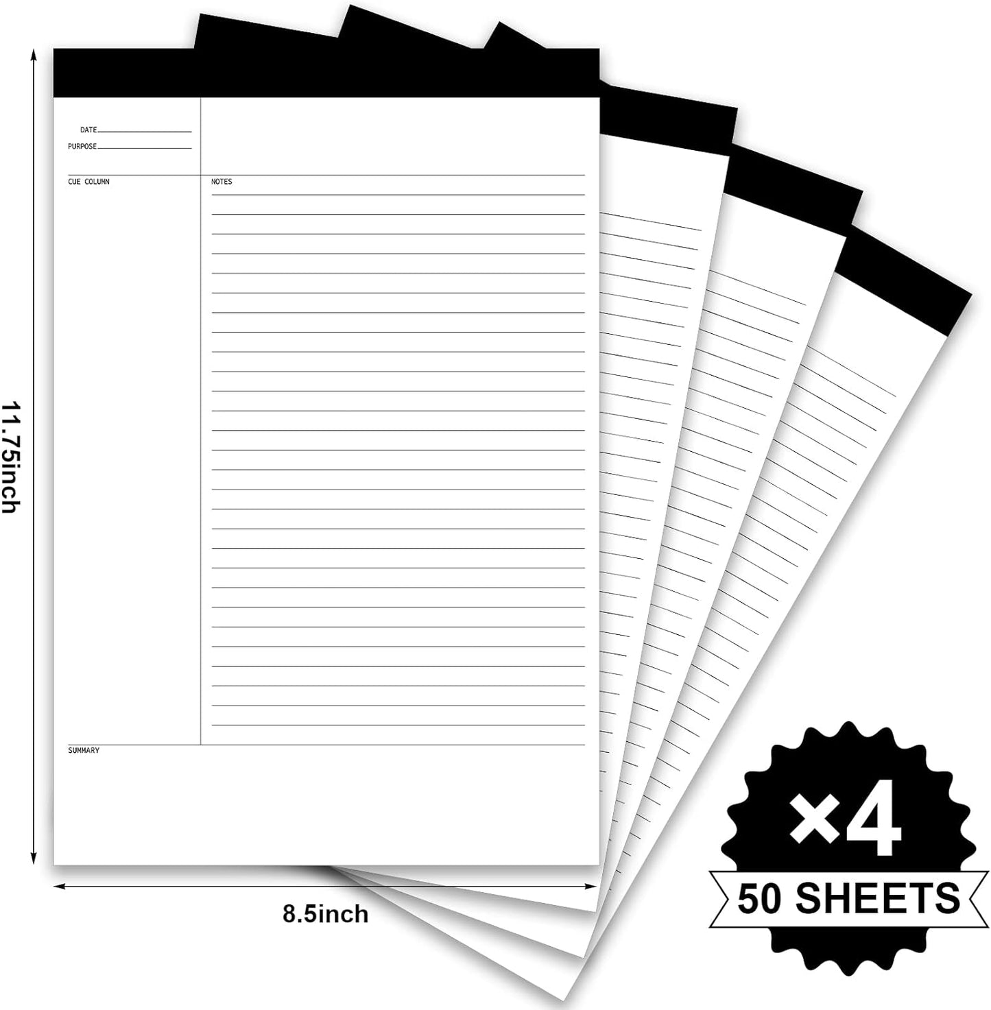 Outus 4 Pack Legal Pads 8.5" x 11.75" 50 Sheets/writing Notepad, White Note Pads Legal Ruled Writing Notepad for Home Teacher Student College Ruled Office Business