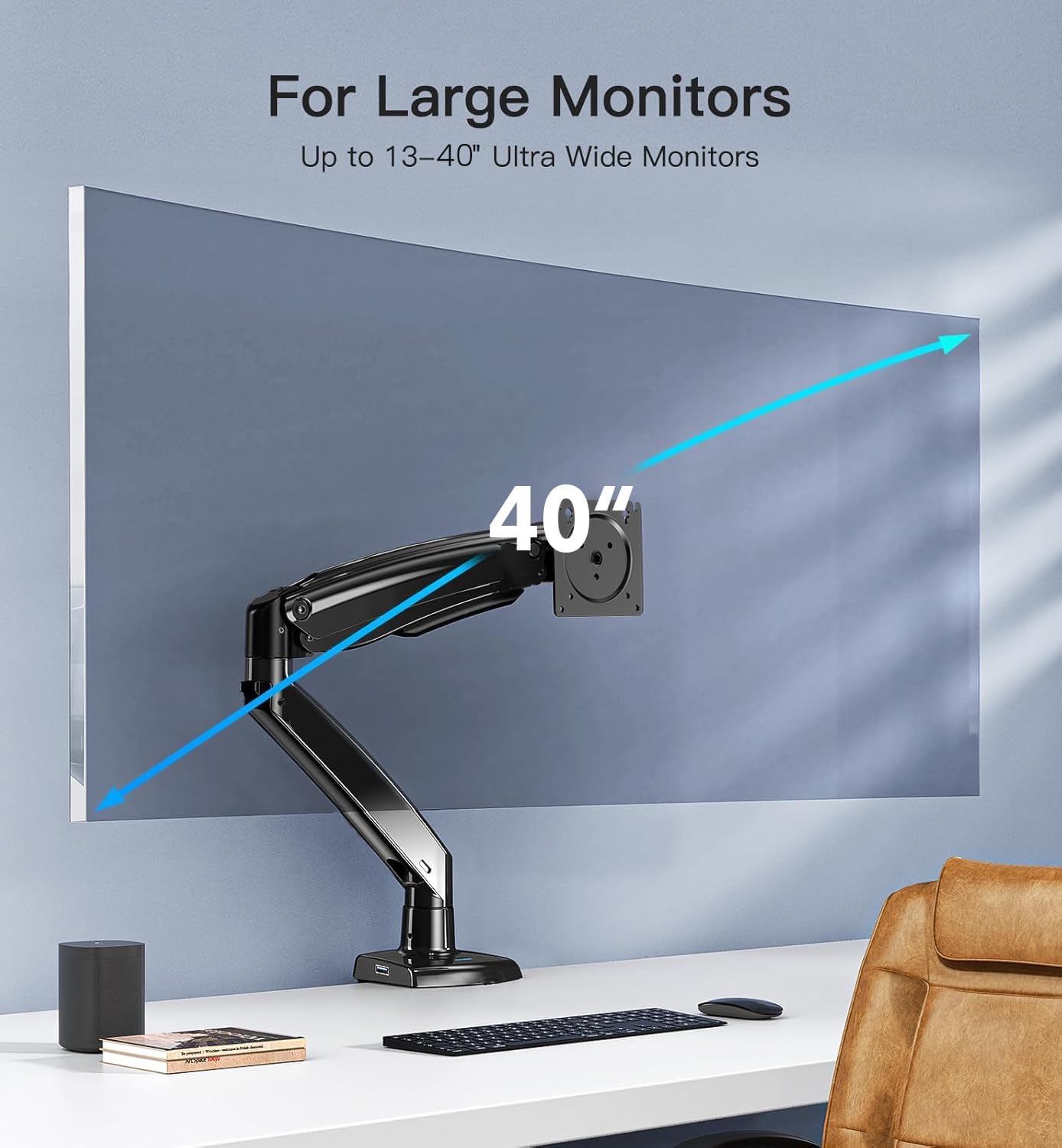 HUANUO Heavy Duty Monitor Arm for 40-Inch Ultrawide/Curved Screens, Full Motion Adjustable Monitor Mount with Aircraft-Grade Aluminum, Holds 26.4lbs, VESA 75x75/100x100mm