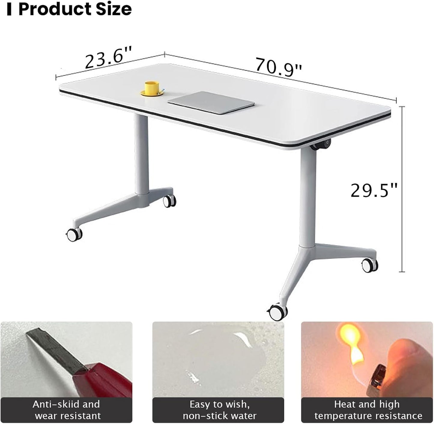 Conference Table Folding Conference Table, Modern Conference Room Table White Meeting Table Flip Top Large Mobile Training Table, Mobile Training Seminar Table for Office Classroom (4pack 70.8in)