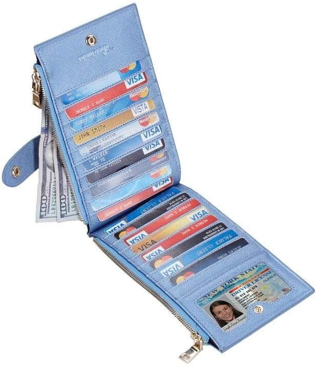 Travelambo RFID Wallet Women Large Size Bifold Multi Card Wallet Case with Zipper Pocke Credit Card Holder for Women
