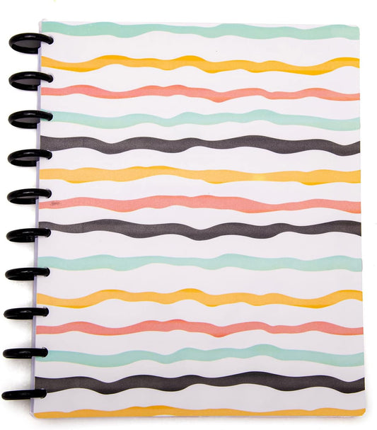 Talia Discbound Notebooks, Planner, Customizable, (Colorful Stripes w/Black Discs, Midsize 18632 (7.5in x 9.75in))