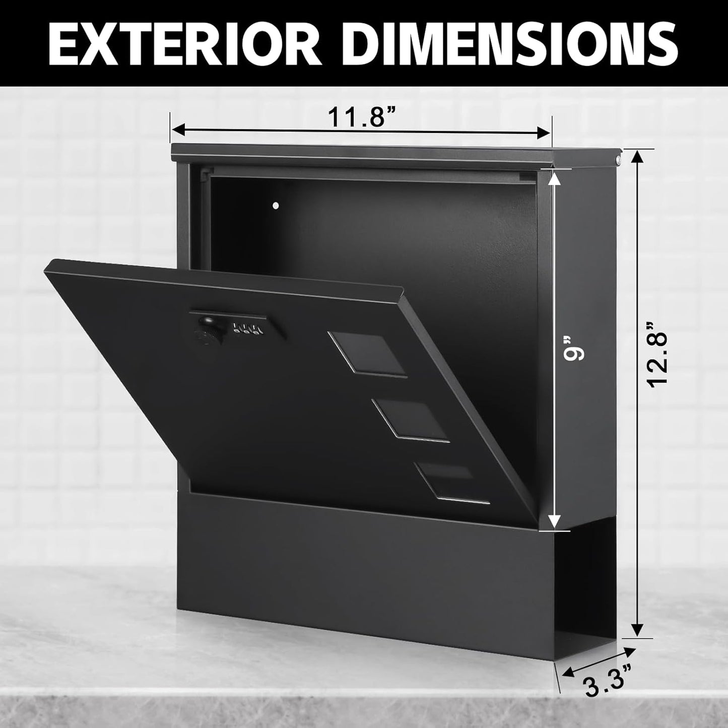 xydled Mailbox with Combination Lock,Large Capacity Wall Mounted Locking Security Mailbox,Large Mail Box with Newspaper Compartment, Black,12.8x11.8x3.3 Inch