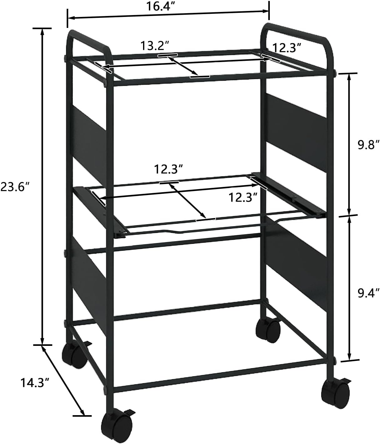 PUNCIA 2-Tier Metal Rolling File Cart with Wheels and Hanging Files for Letter Size - Movable Pull-Out Folder Rack Drawer Cabinet for Home Office