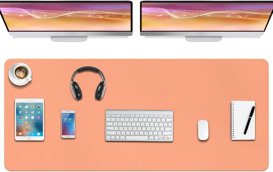 Boutilon Leather Desk Pad Protector,Non-Slip Mouse Pad,Laptop Desk Pad,Office Mouse Mat,Waterproof Leather Desk Blotter,Desk Writing Pad for Office and Home (XXXL-Orange Pink,47"x 24")