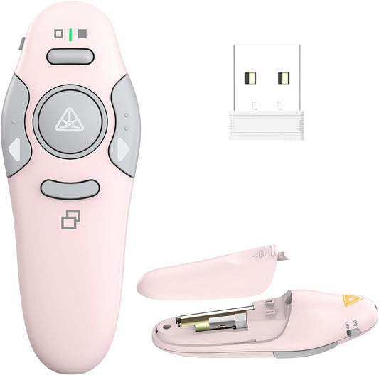 QUI Presentation Clicker Wireless Presenter Remote Clicker for PowerPoint Presentation Remote, PowerPoint Slide Advancer for Mac/Windows/Linux, Google Slide/PPT/Keynote, USB, Pink